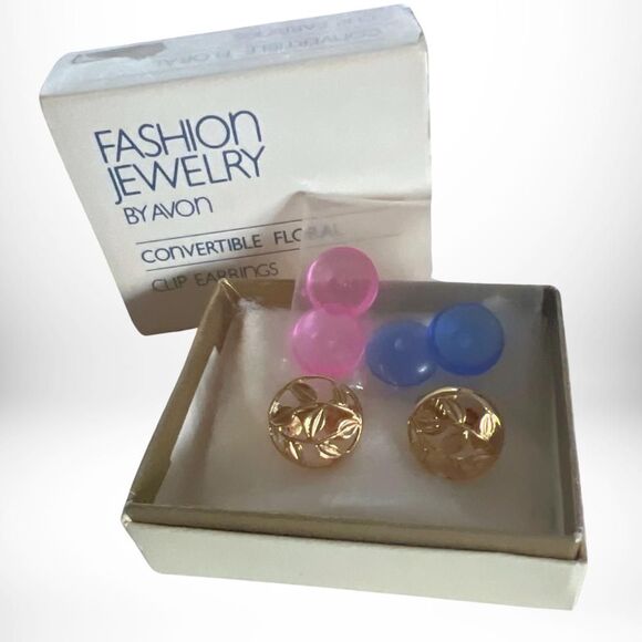 Vintage 1981 Convertible Floral Clip Earrings - Wear 3 Ways - Avon Signed - NIB - Picture 5 of 5